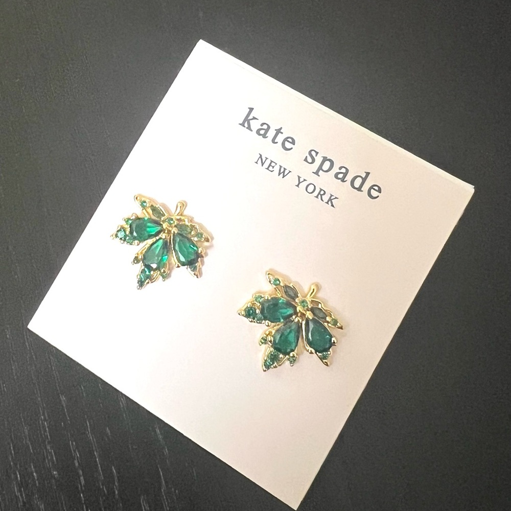 Kate Spade Emerald Leaf Earrings with Gold Detail